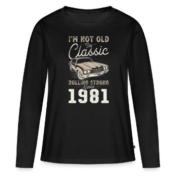 Geboren 1981 Geburtstag Oldtimer - Frauen Premium Bio Langarmshirt - Schwarz - Vorne - Julia (174cm)