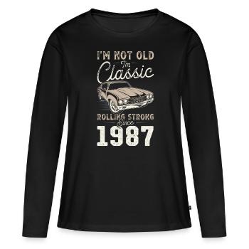 Né en 1987 Anniversaire Voiture classique - T-shirt manches longues Premium bio Femme - noir - Devant - Julia (174cm)