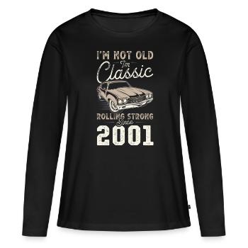 Né en 2001 Anniversaire Voiture classique - T-shirt manches longues Premium bio Femme - noir - Devant - Julia (174cm)