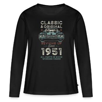 Né en 1951 Anniversaire Voiture classique - T-shirt manches longues Premium bio Femme - noir - Devant - Julia (174cm)