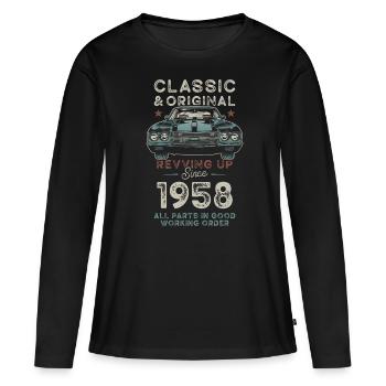 Geboren 1958 Geburtstag Oldtimer - Frauen Premium Bio Langarmshirt - Schwarz - Vorne - Julia (174cm)