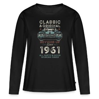Né en 1961 Anniversaire Voiture classique - T-shirt manches longues Premium bio Femme - noir - Devant - Julia (174cm)