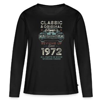 Né en 1972 Anniversaire Voiture classique - T-shirt manches longues Premium bio Femme - noir - Devant - Julia (174cm)