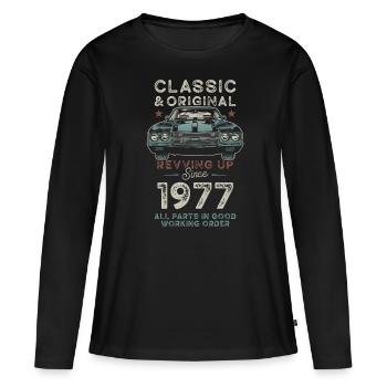 Né en 1977 Anniversaire Voiture classique - T-shirt manches longues Premium bio Femme - noir - Devant - Julia (174cm)