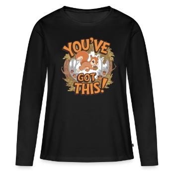 Du Schaffst Das! Eichhörnchen Mit Eichel - Frauen Premium Bio Langarmshirt - Schwarz - Vorne - Julia (174cm)