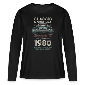 Né en 1980 Anniversaire Voiture classique - T-shirt manches longues Premium bio Femme - noir - Devant - Julia (174cm)