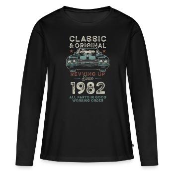 Né en 1982 Anniversaire Voiture classique - T-shirt manches longues Premium bio Femme - noir - Devant - Julia (174cm)