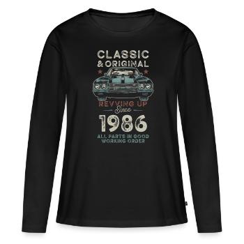 Né en 1986 Anniversaire Voiture classique - T-shirt manches longues Premium bio Femme - noir - Devant - Julia (174cm)
