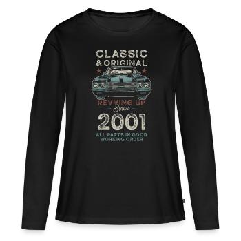Né en 2001 Anniversaire Voiture classique - T-shirt manches longues Premium bio Femme - noir - Devant - Julia (174cm)