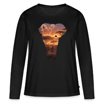 Majestätischer Sonnenuntergang in der Savanne mit - Frauen Premium Bio Langarmshirt - Schwarz - Vorne - Julia (174cm)