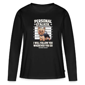 Personal Stalker Dog vous accompagne partout - T-shirt manches longues Premium bio Femme - noir - Devant - Julia (174cm)