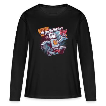 Powered By AI Generation Robot Fun - Women's Premium Organic Long Sleeve Shirt - black - Front - Julia (174cm)