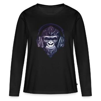 Gorilla mit Kopfhörern – Polygon DJ Affe Design - Frauen Premium Bio Langarmshirt - Schwarz - Vorne - Julia (174cm)