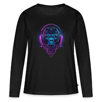 Gorilla mit Kopfhörern – Polygon Affe mit Bart - Frauen Premium Bio Langarmshirt - Schwarz - Vorne - Julia (174cm)