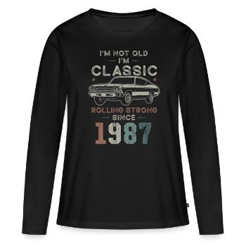 Né en 1987 Anniversaire Voiture classique - T-shirt manches longues Premium bio Femme - noir - Devant - Julia (174cm)