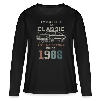 Né en 1988 Anniversaire Voiture classique - T-shirt manches longues Premium bio Femme - noir - Devant - Julia (174cm)