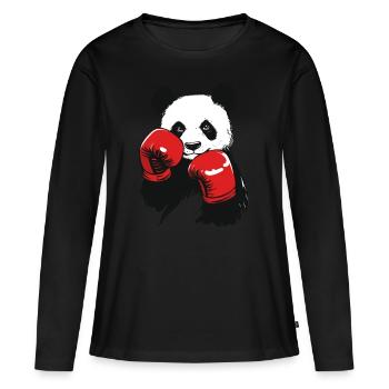 Boxen Panda rote Boxhandschuhe - Frauen Premium Bio Langarmshirt - Schwarz - Vorne - Julia (174cm)