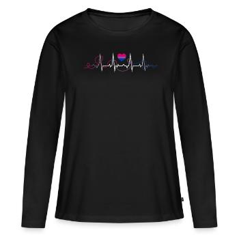 Bisexuel Heartbeat Bi Flag Couleurs LGBTQ+ - T-shirt manches longues Premium bio Femme - noir - Devant - Julia (174cm)