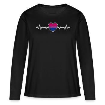 Bi Heartbeat Bisexual Pride Drapeau Couleurs Amour - T-shirt manches longues Premium bio Femme - noir - Devant - Julia (174cm)
