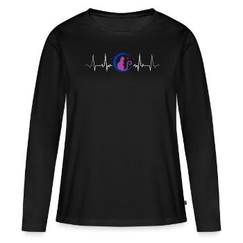 Bisexual Moon Cat Heartbeat Pride Colors - Women's Premium Organic Long Sleeve Shirt - black - Front - Julia (174cm)