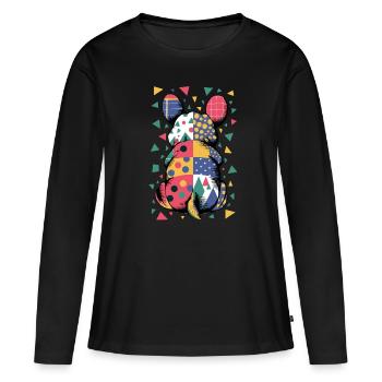 Motif animal géométrique coloré Patchwork look - T-shirt manches longues Premium bio Femme - noir - Devant - Julia (174cm)