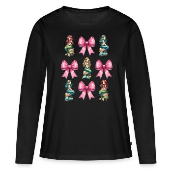 Coquette noeud Sirène Fille Ruban Rose - T-shirt manches longues Premium bio Femme - noir - Devant - Julia (174cm)