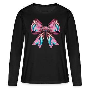 Coquette noeud Sirène Fille Ruban Rose - T-shirt manches longues Premium bio Femme - noir - Devant - Julia (174cm)