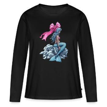 Coquette noeud Sirène Fille Ruban Rose - T-shirt manches longues Premium bio Femme - noir - Devant - Julia (174cm)