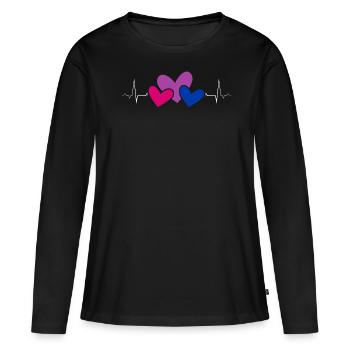 Bisexual Pride Floating Hearts Heartbeat - Women's Premium Organic Long Sleeve Shirt - black - Front - Julia (174cm)