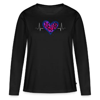 Fierté bisexuelle Cœur Battement de cœur Drapeau - T-shirt manches longues Premium bio Femme - noir - Devant - Julia (174cm)
