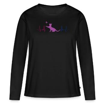 Bisexual Cat Butterfly Heartbeat Pride - Women's Premium Organic Long Sleeve Shirt - black - Front - Julia (174cm)