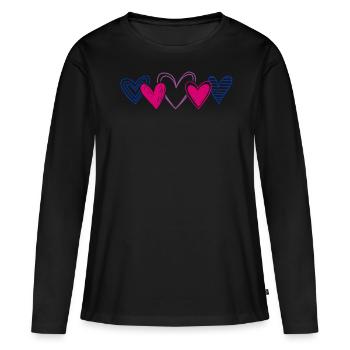 De jolis cœurs bi aux couleurs subtiles du drapeau - T-shirt manches longues Premium bio Femme - noir - Devant - Julia (174cm)