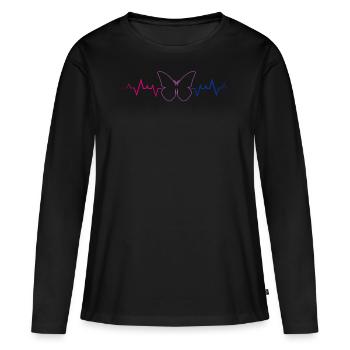 Battement de cœur bisexuel avec papillon élégant - T-shirt manches longues Premium bio Femme - noir - Devant - Julia (174cm)