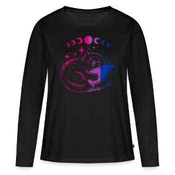 Bi-chat dort sous les phases de lune et les étoiles - T-shirt manches longues Premium bio Femme - noir - Devant - Julia (174cm)