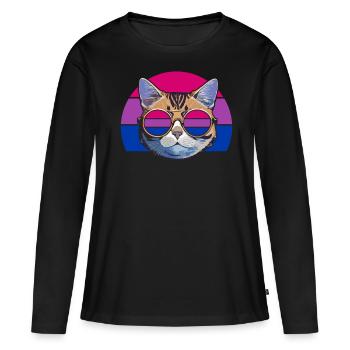 Retro Cat with Bisexual Pride Round Glasses - Women's Premium Organic Long Sleeve Shirt - black - Front - Julia (174cm)