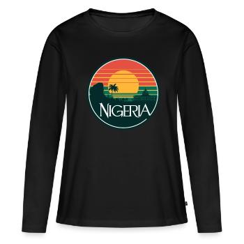 Nigeria Sonnenuntergang Panorama mit Palmen und - Frauen Premium Bio Langarmshirt - Schwarz - Vorne - Julia (174cm)