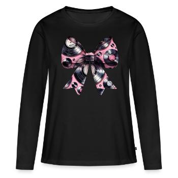 Coquette Bow Vinyle Vinyle Motif - T-shirt manches longues Premium bio Femme - noir - Devant - Julia (174cm)