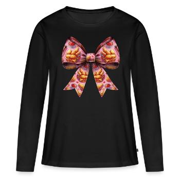 Coquette noeud pépite de poulet Nugget Nug motif - T-shirt manches longues Premium bio Femme - noir - Devant - Julia (174cm)