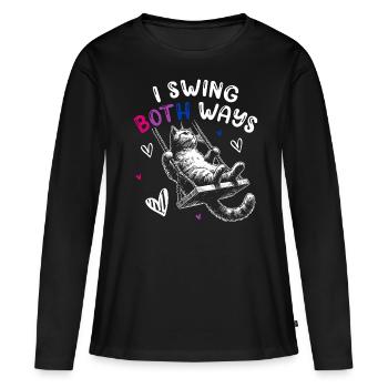 Bisexual Pride Drôle Balançoire Chat Bi Couleurs - T-shirt manches longues Premium bio Femme - noir - Devant - Julia (174cm)