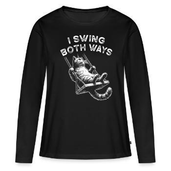 Bisexuell Ich Schwinge Beidseitig Coole Katze - Frauen Premium Bio Langarmshirt - Schwarz - Vorne - Julia (174cm)