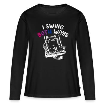 Bisexuell Pride Ich Schwinge Beidseitig Bi Katze - Frauen Premium Bio Langarmshirt - Schwarz - Vorne - Julia (174cm)