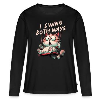 Fierté Bisexuelle Drôle Chat Bi Fierté - T-shirt manches longues Premium bio Femme - noir - Devant - Julia (174cm)