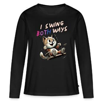 Bisexuell Pride Ich Schwinge Beidseitig Süße Katze - Frauen Premium Bio Langarmshirt - Schwarz - Vorne - Julia (174cm)