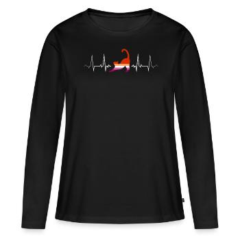 Lesbian Heartbeat Cat Pride LGBTQ+ - Women's Premium Organic Long Sleeve Shirt - black - Front - Julia (174cm)