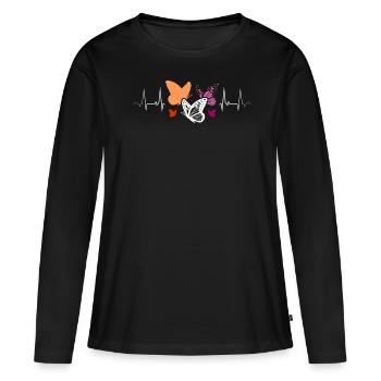 Lesbischer Herzschlag mit Schmetterlingen Pride - Frauen Premium Bio Langarmshirt - Schwarz - Vorne - Julia (174cm)