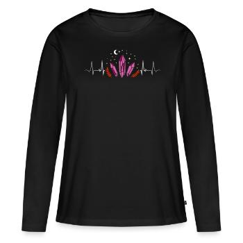 Lesbischer Herzschlag mit Kristallen Mystik Pride - Frauen Premium Bio Langarmshirt - Schwarz - Vorne - Julia (174cm)