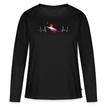 Lesbian heartbeat with playing cat Pride - Women's Premium Organic Long Sleeve Shirt - black - Front - Julia (174cm)