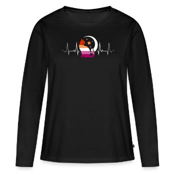 Lesbian heartbeat mystical cat and moon - Women's Premium Organic Long Sleeve Shirt - black - Front - Julia (174cm)