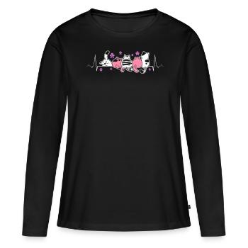 Lesbian heartbeat with cute cats and flowers - Women's Premium Organic Long Sleeve Shirt - black - Front - Julia (174cm)