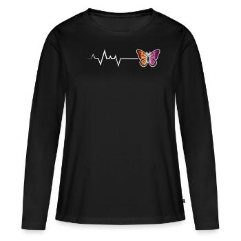 Lesbian Heartbeat Butterfly Pride Colors - Women's Premium Organic Long Sleeve Shirt - black - Front - Julia (174cm)
